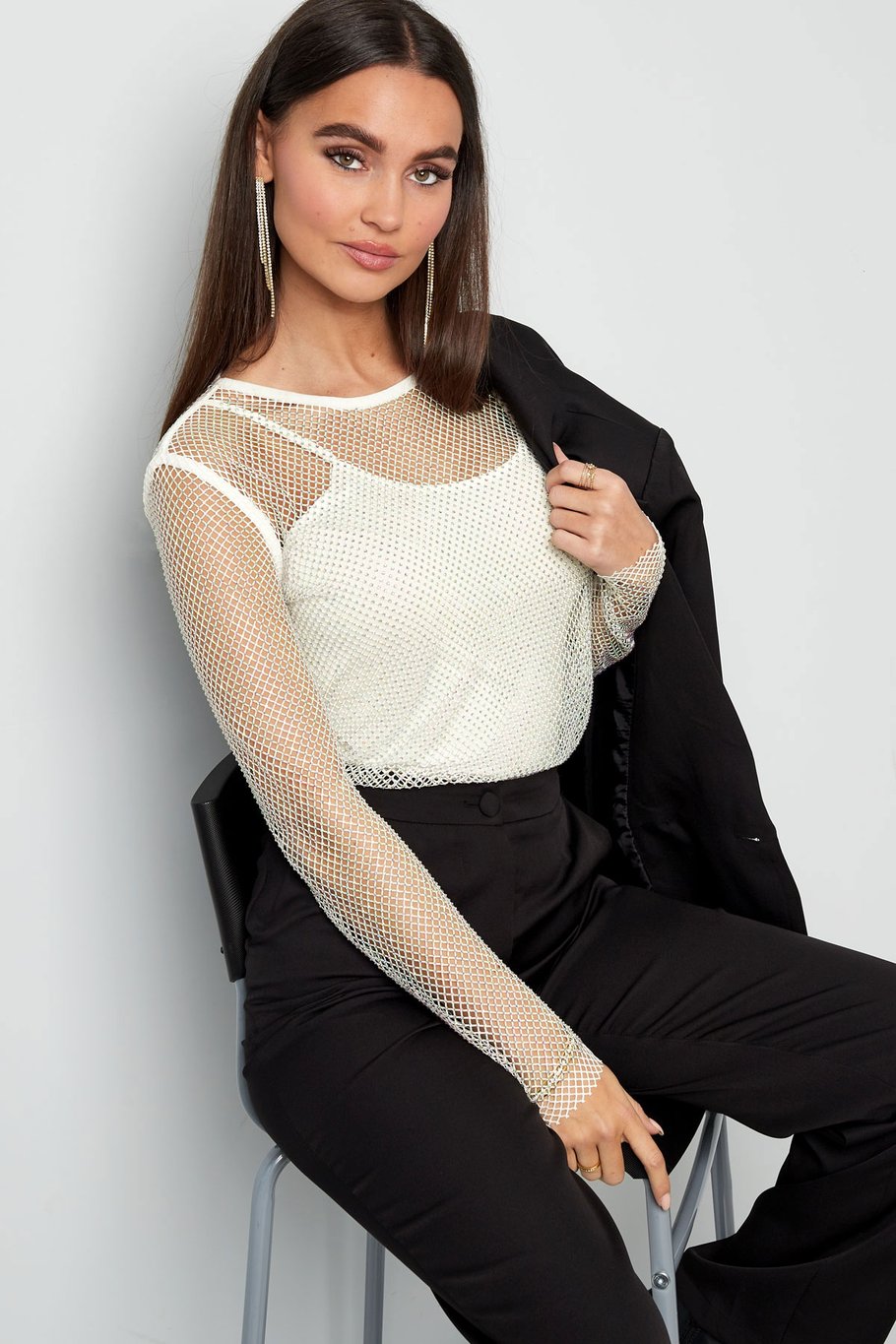 Glitzerndes Langarmshirt – Weiß – S Bild7